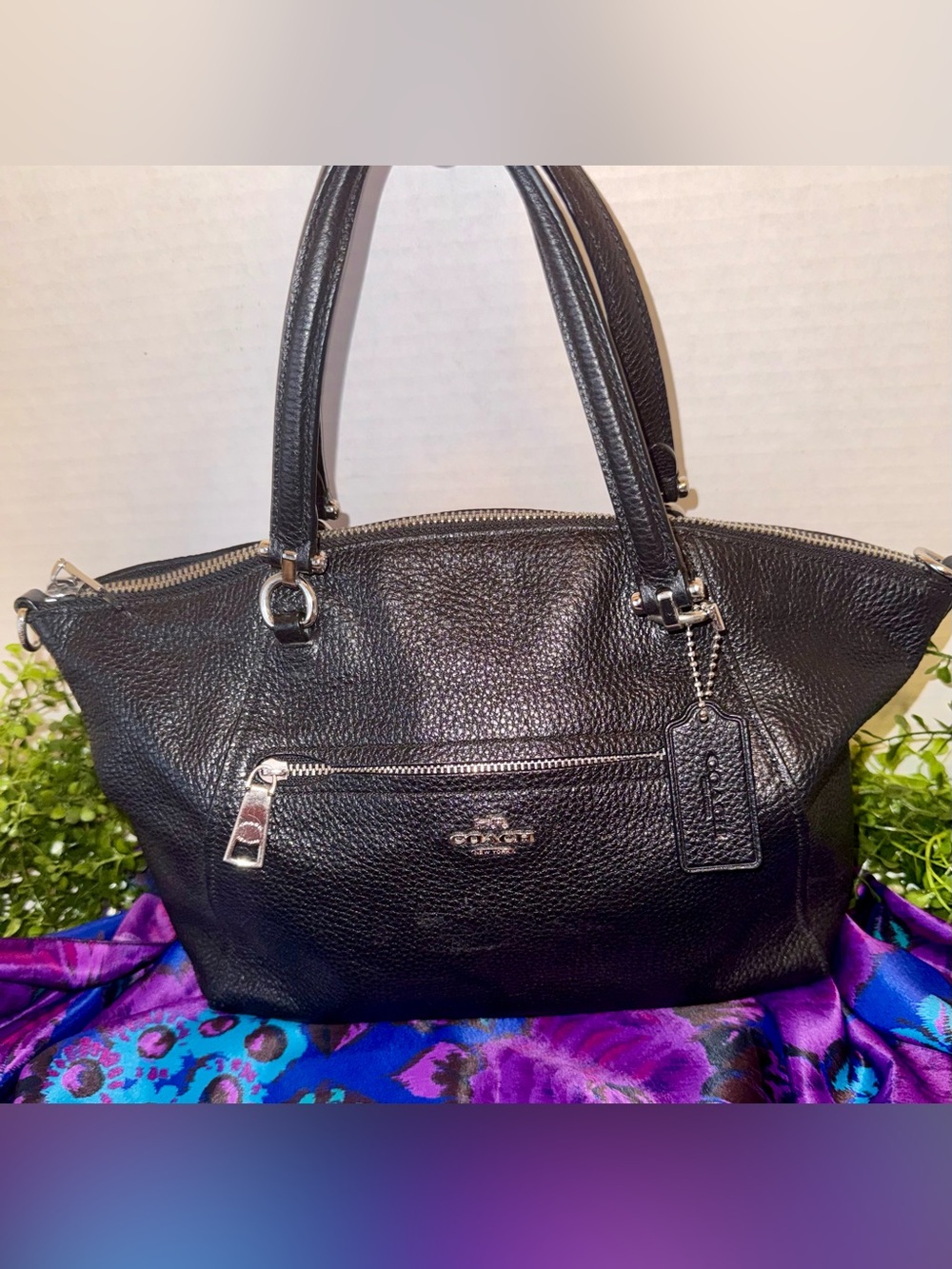 Coach Black Pebbled Leather Tote with Silver Hardware